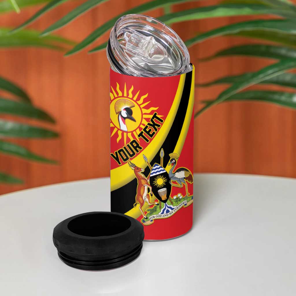 Personalised Afro Uganda 4 in 1 Can Cooler Tumbler Black Crowned Crane With Coat Of Arms LT15