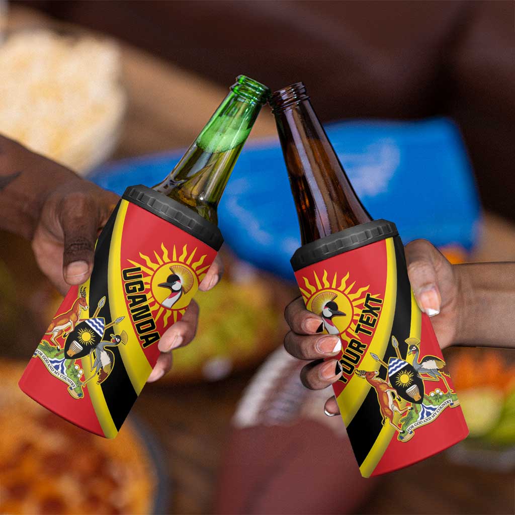 Personalised Afro Uganda 4 in 1 Can Cooler Tumbler Black Crowned Crane With Coat Of Arms LT15