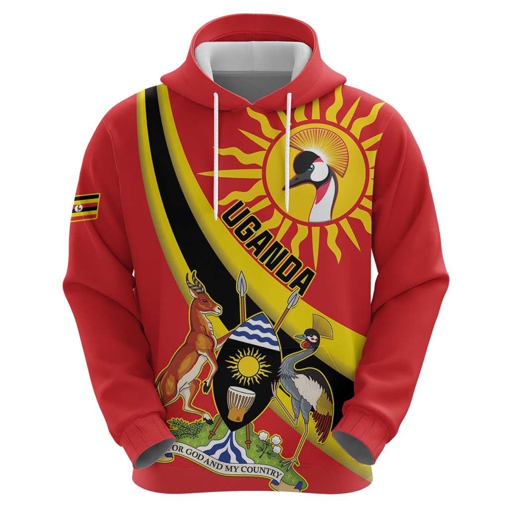 Personalized Uganda Hoodie Black Crowned Crane With Coat Of Arms LT15