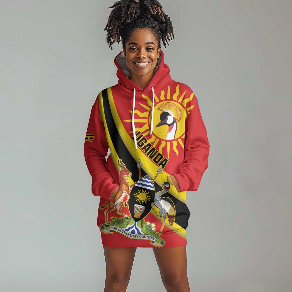 Personalised Afro Uganda Hoodie Dress Black Crowned Crane With Coat Of Arms LT15