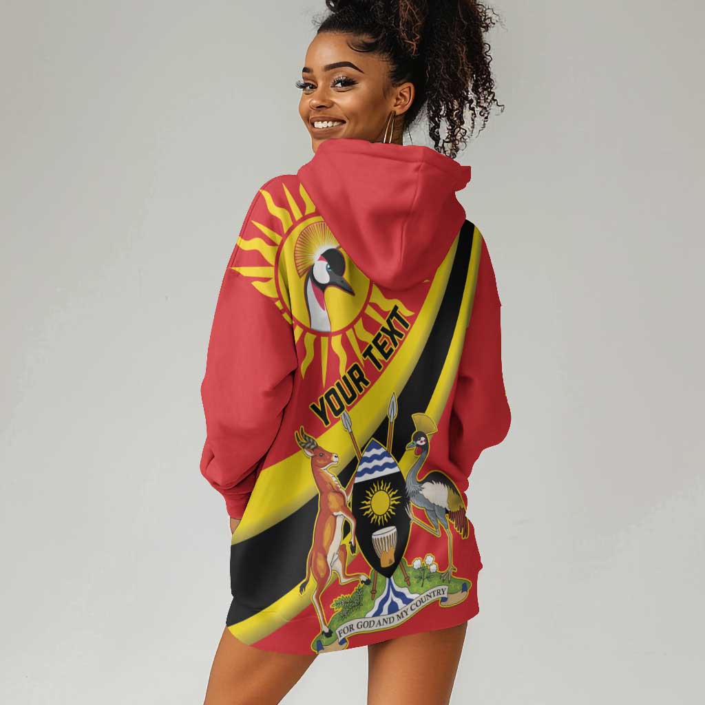 Personalised Afro Uganda Hoodie Dress Black Crowned Crane With Coat Of Arms LT15