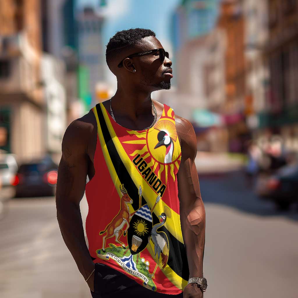 Personalised Afro Uganda Men Tank Top Black Crowned Crane With Coat Of Arms LT15