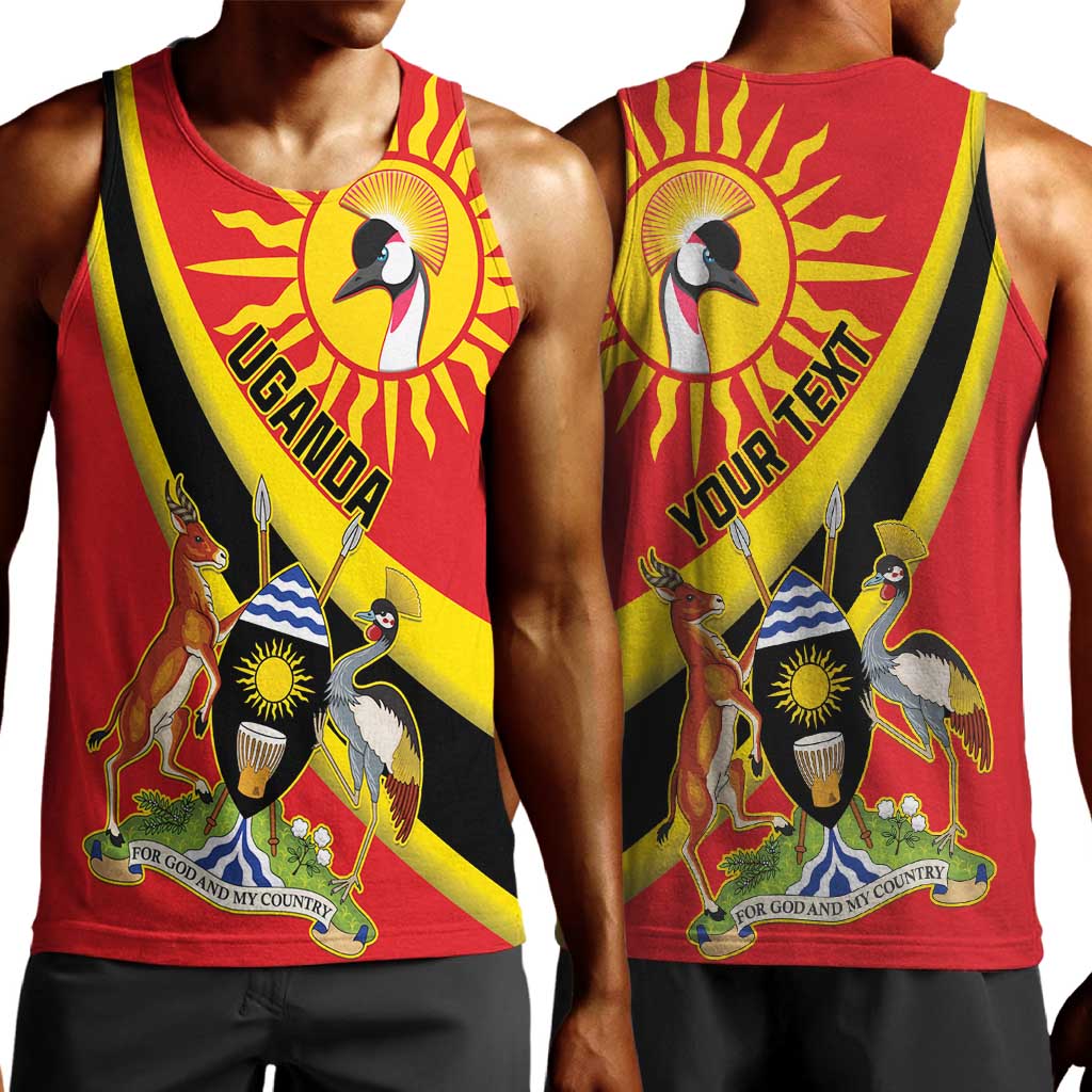Personalised Afro Uganda Men Tank Top Black Crowned Crane With Coat Of Arms LT15