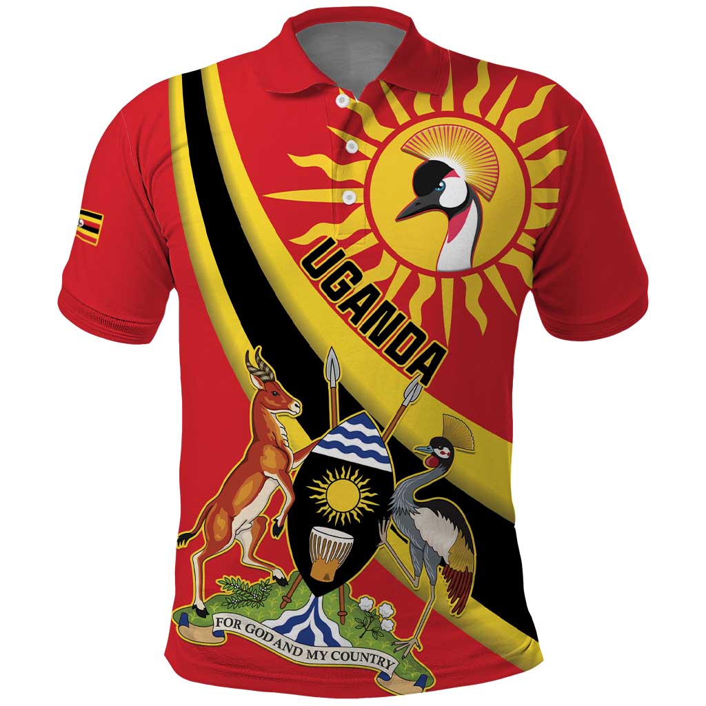 Personalized Uganda Polo Shirt Black Crowned Crane With Coat Of Arms LT15