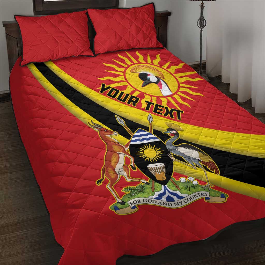 Personalised Afro Uganda Quilt Bed Set Black Crowned Crane With Coat Of Arms LT15
