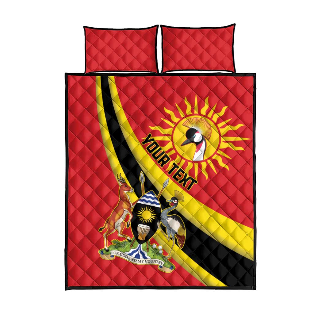 Personalised Afro Uganda Quilt Bed Set Black Crowned Crane With Coat Of Arms LT15