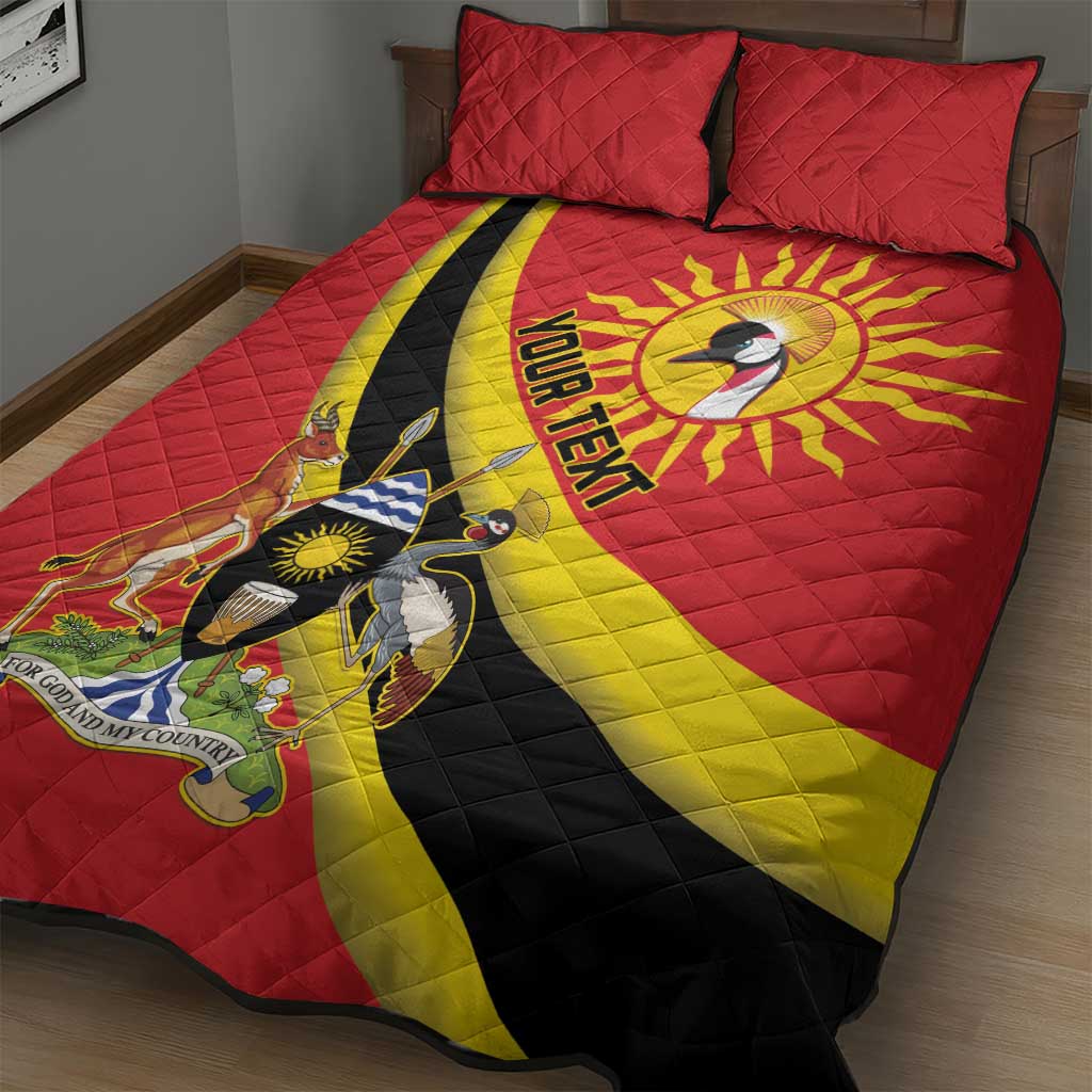 Personalised Afro Uganda Quilt Bed Set Black Crowned Crane With Coat Of Arms LT15