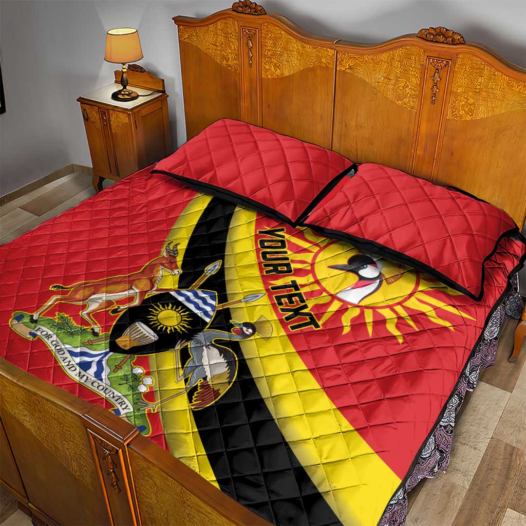 Personalised Afro Uganda Quilt Bed Set Black Crowned Crane With Coat Of Arms LT15