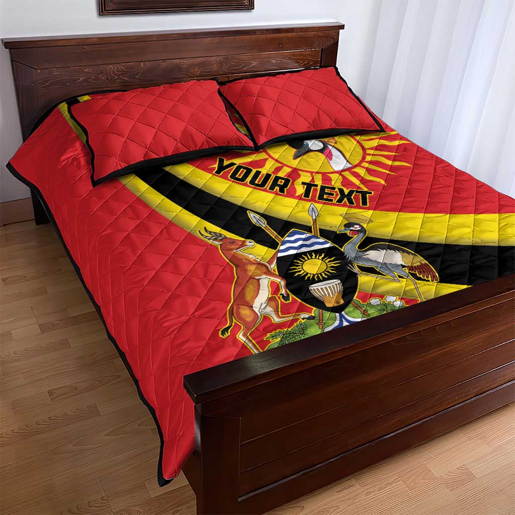 Personalised Afro Uganda Quilt Bed Set Black Crowned Crane With Coat Of Arms LT15