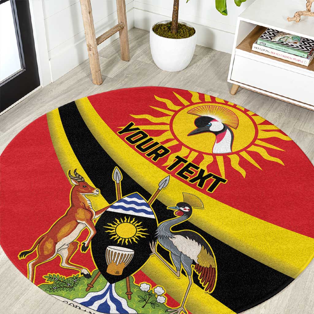 Personalised Afro Uganda Round Carpet Black Crowned Crane With Coat Of Arms LT15