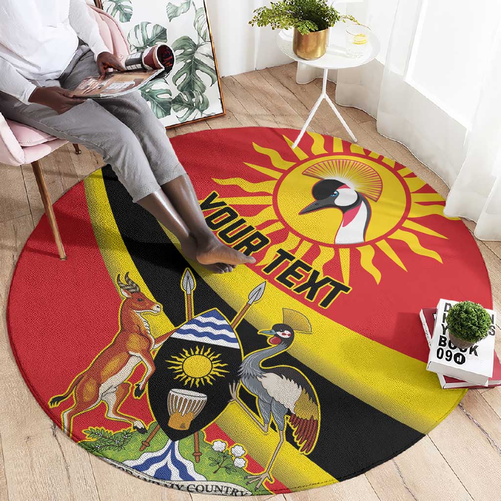 Personalised Afro Uganda Round Carpet Black Crowned Crane With Coat Of Arms LT15