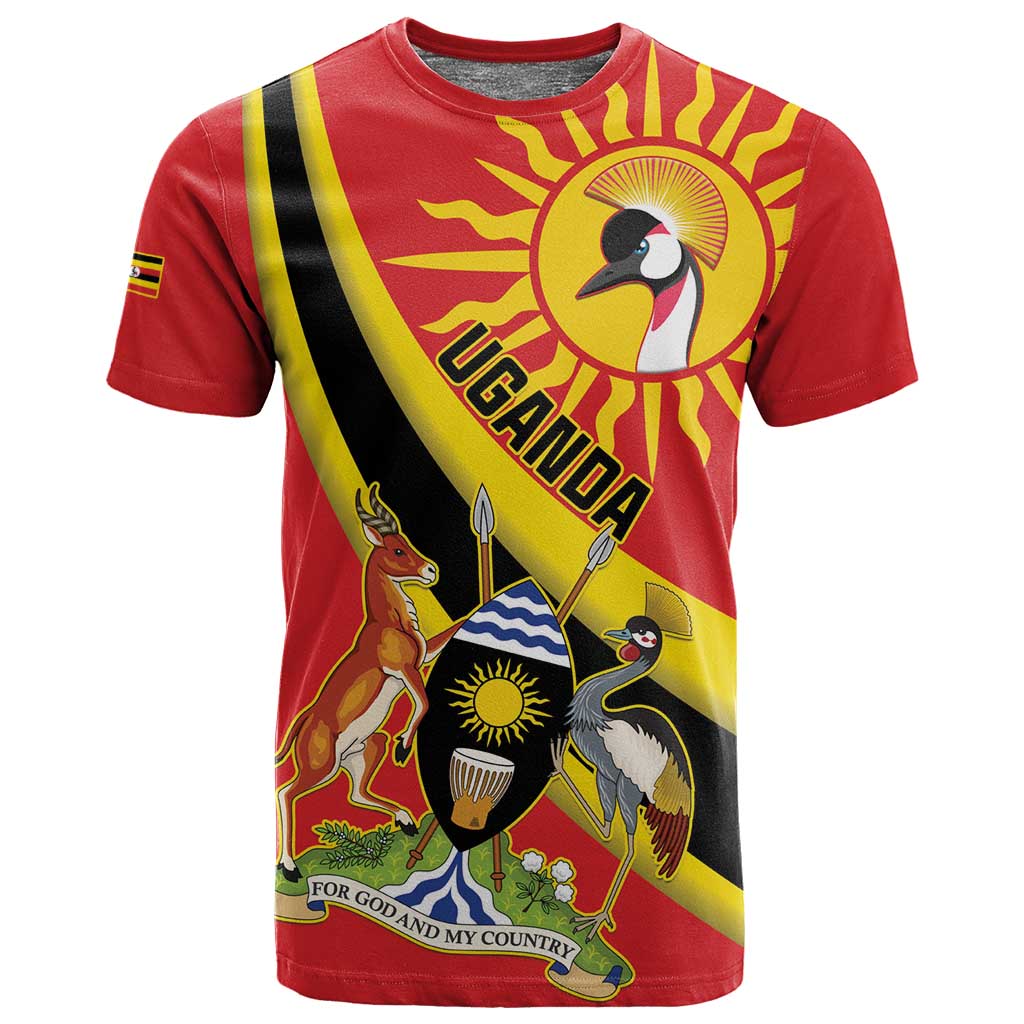 Personalised Afro Uganda T shirt Black Crowned Crane With Coat Of Arms LT15