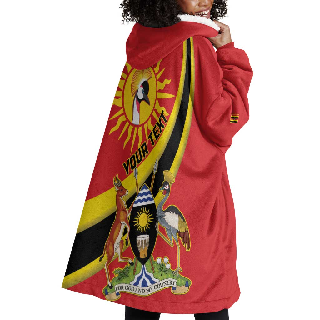 Personalised Afro Uganda Wearable Blanket Hoodie Black Crowned Crane With Coat Of Arms LT15