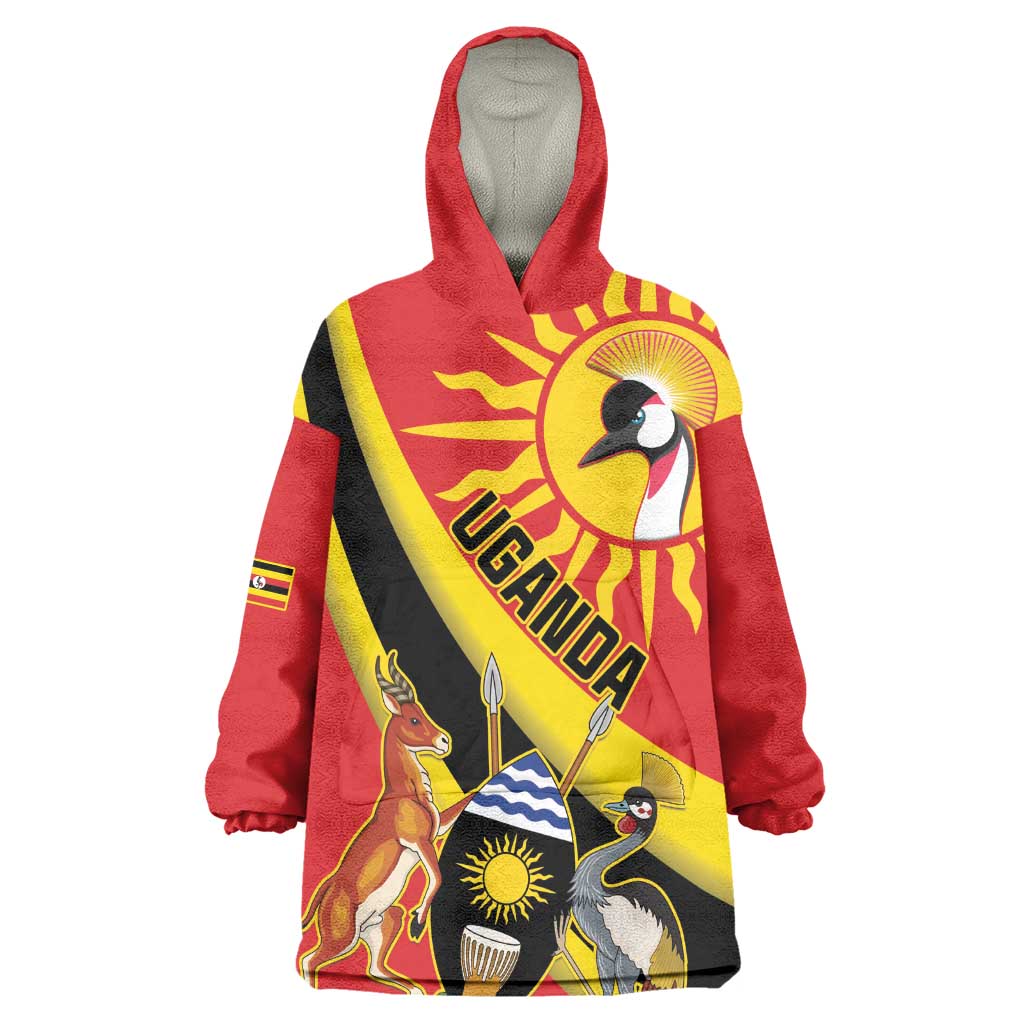 Personalised Afro Uganda Wearable Blanket Hoodie Black Crowned Crane With Coat Of Arms LT15