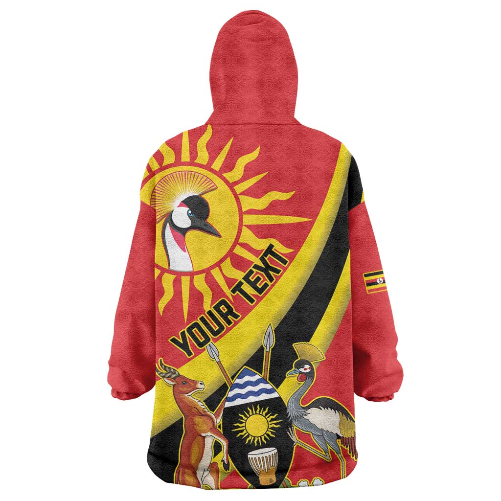 Personalised Afro Uganda Wearable Blanket Hoodie Black Crowned Crane With Coat Of Arms LT15