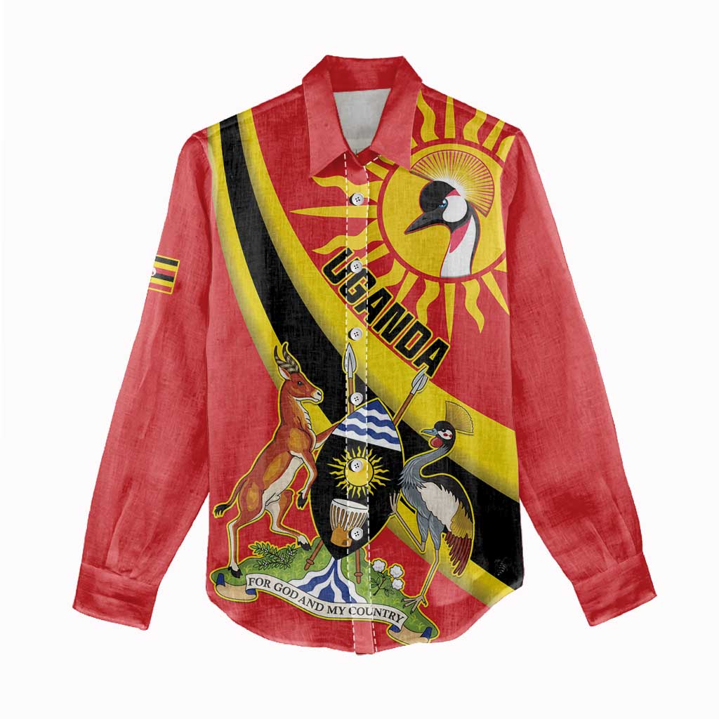 Personalised Afro Uganda Women Casual Shirt Black Crowned Crane With Coat Of Arms LT15