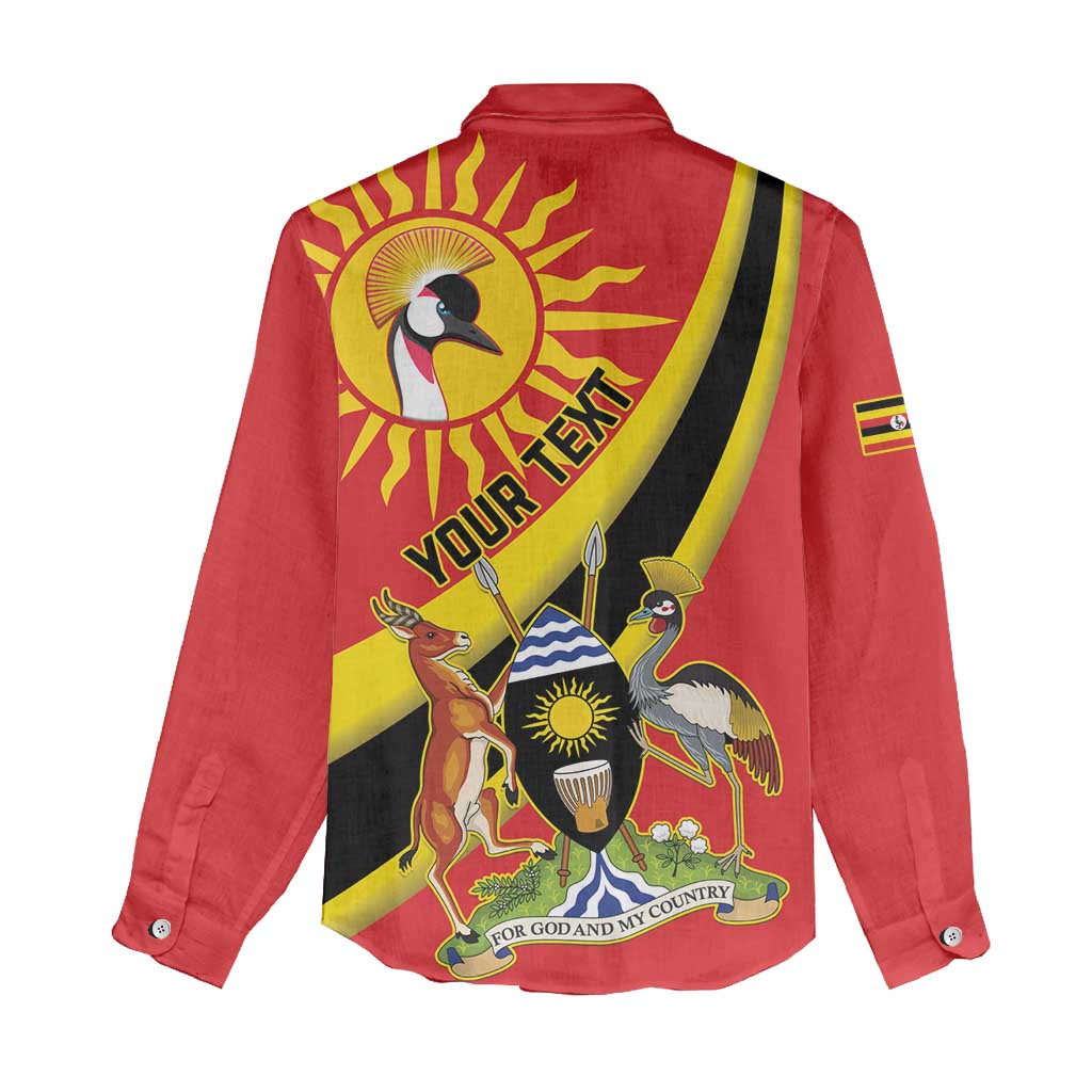 Personalised Afro Uganda Women Casual Shirt Black Crowned Crane With Coat Of Arms LT15