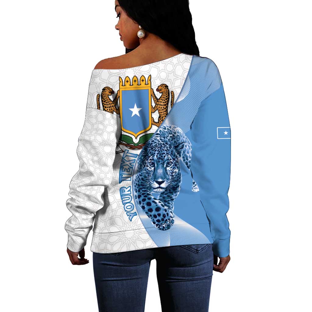 Coat of arms of Soomaaliya Off Shoulder Sweater Leopard Skin mix Islamic Pattern LT15
