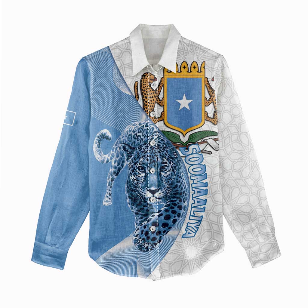 Coat of arms of Soomaaliya Women Casual Shirt Leopard Skin mix Islamic Pattern LT15