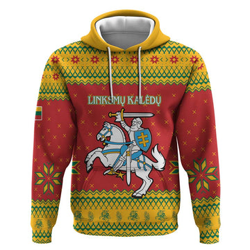 Lithuania Christmas Hoodie Coat Of Arms Linksmu Kaledu LT15
