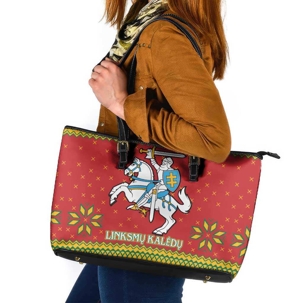 Lithuania Christmas Leather Tote Bag Coat Of Arms Linksmu Kaledu LT15