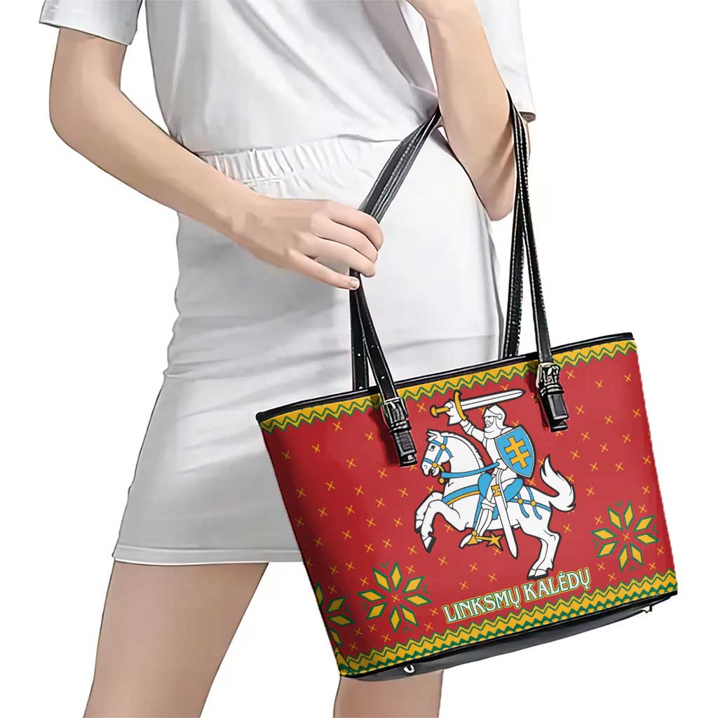 Lithuania Christmas Leather Tote Bag Coat Of Arms Linksmu Kaledu LT15