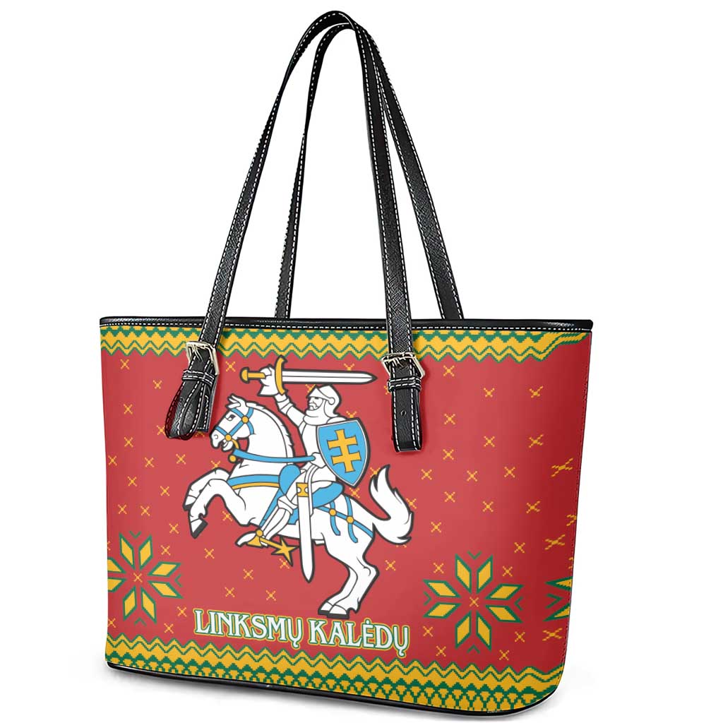 Lithuania Christmas Leather Tote Bag Coat Of Arms Linksmu Kaledu LT15