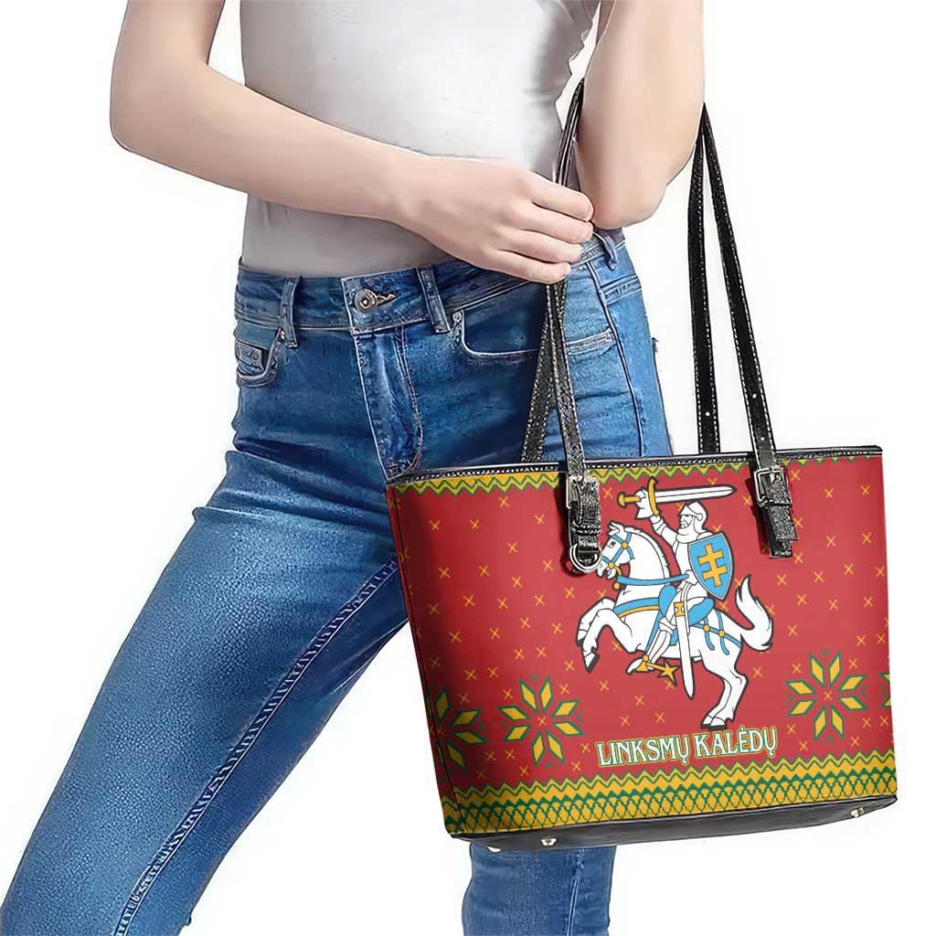 Lithuania Christmas Leather Tote Bag Coat Of Arms Linksmu Kaledu LT15