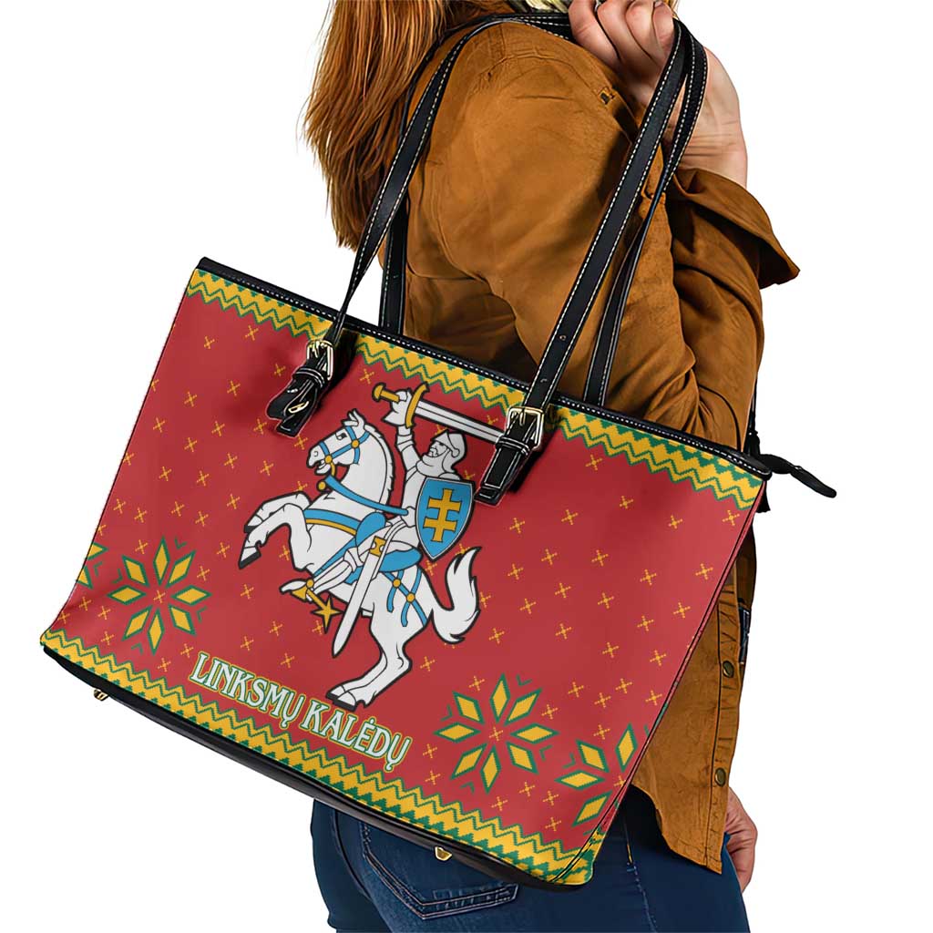 Lithuania Christmas Leather Tote Bag Coat Of Arms Linksmu Kaledu LT15