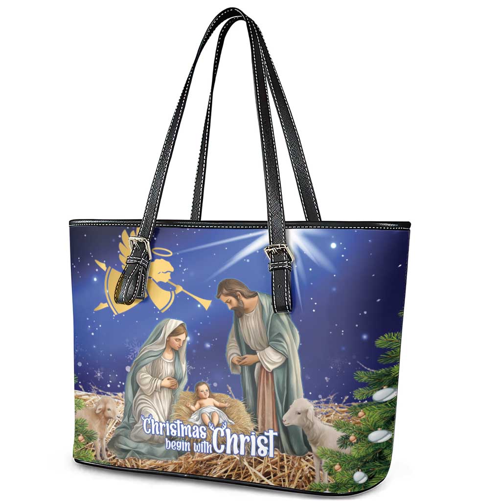 Lithuania Christmas Leather Tote Bag Chistmas Begin With Christ LT15