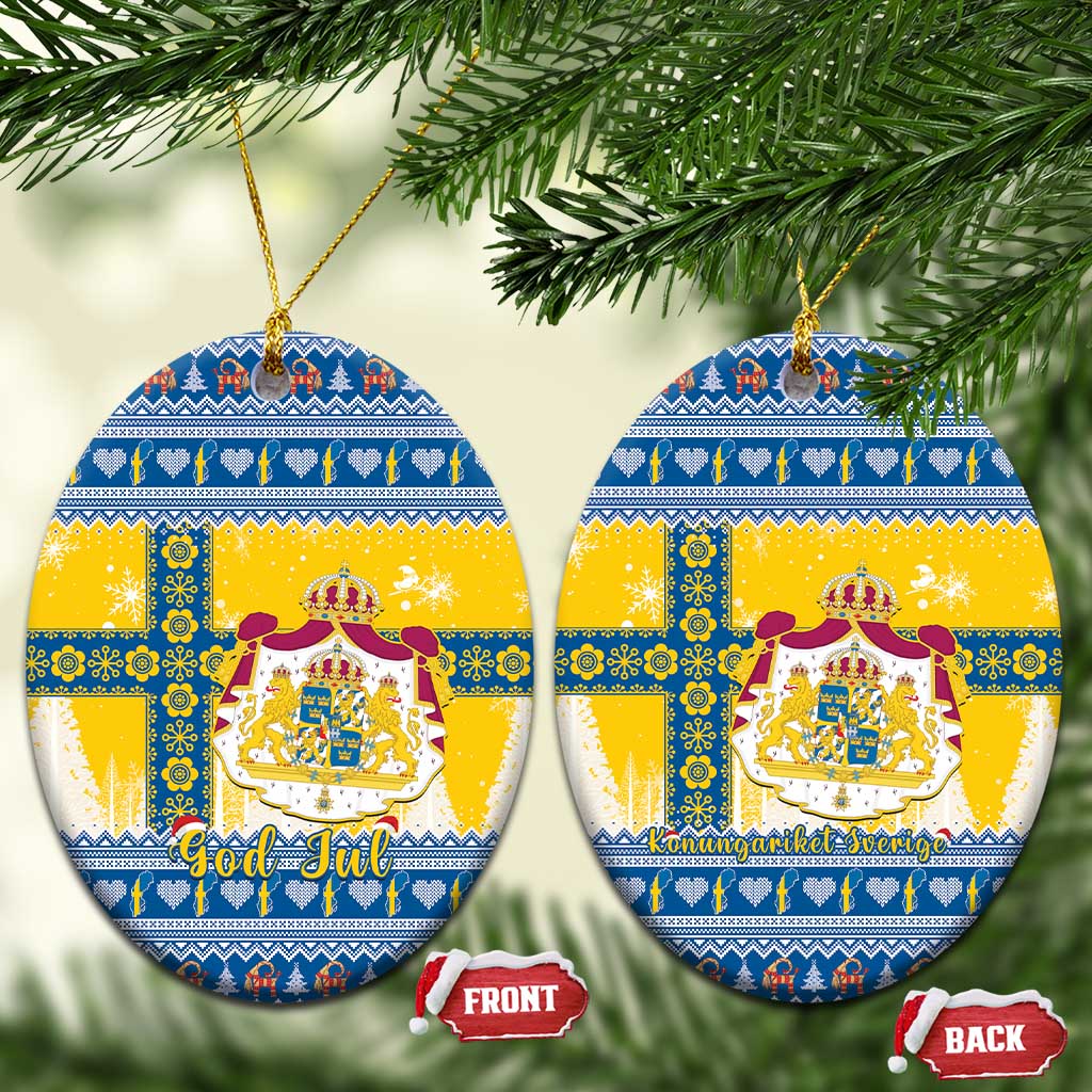 Sweden Christmas Ceramic Ornament Coat Of Arms - Scandinavian Pattern LT15