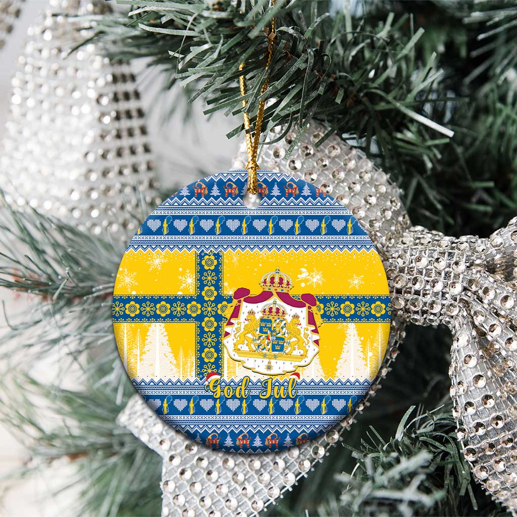 Sweden Christmas Ceramic Ornament Coat Of Arms - Scandinavian Pattern LT15