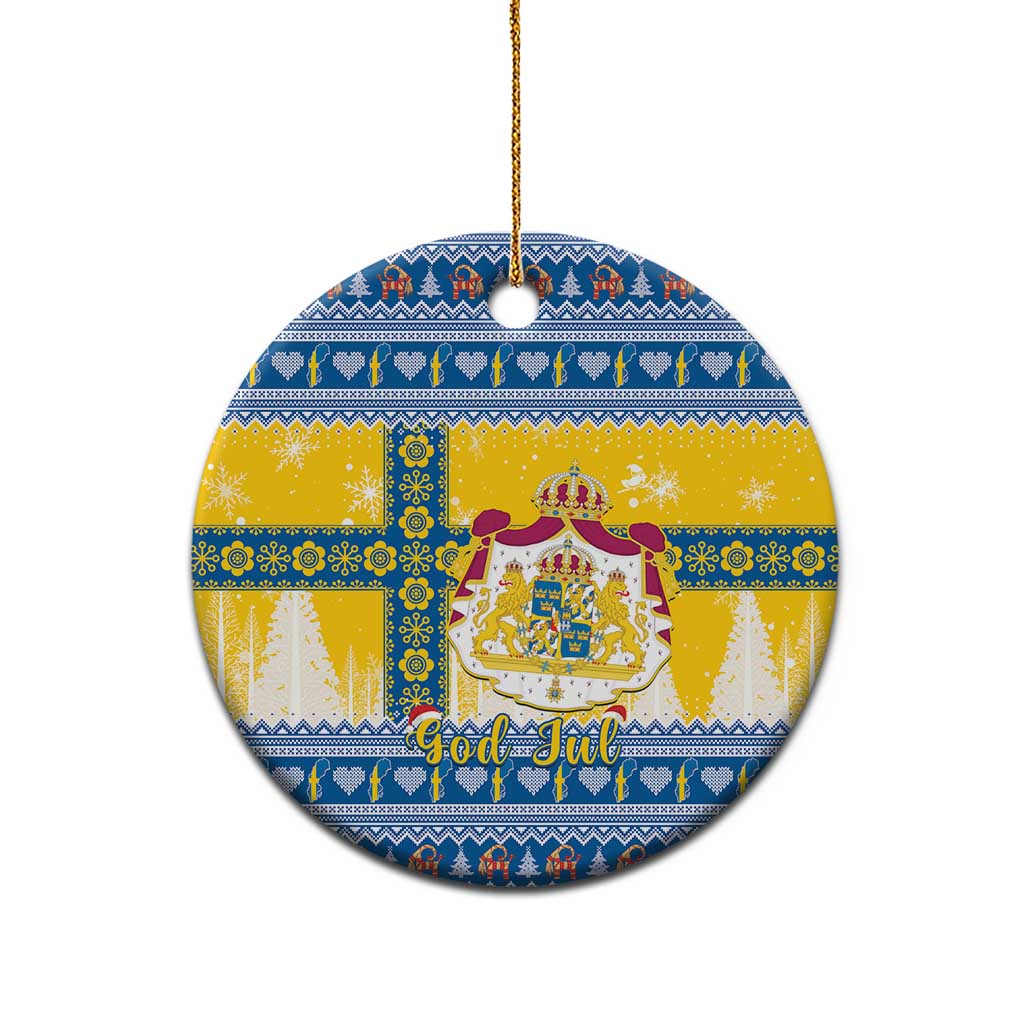 Sweden Christmas Ceramic Ornament Coat Of Arms - Scandinavian Pattern LT15