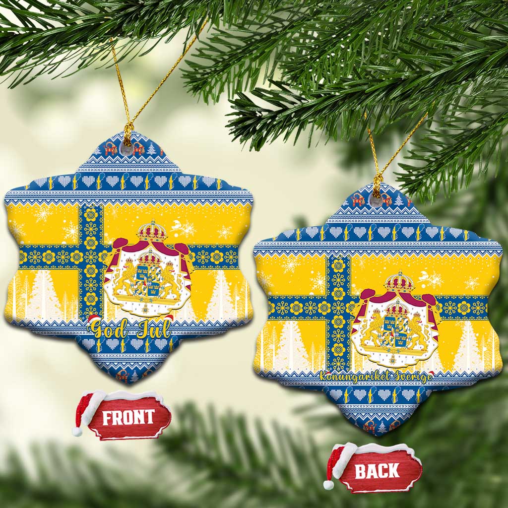 Sweden Christmas Ceramic Ornament Coat Of Arms - Scandinavian Pattern LT15