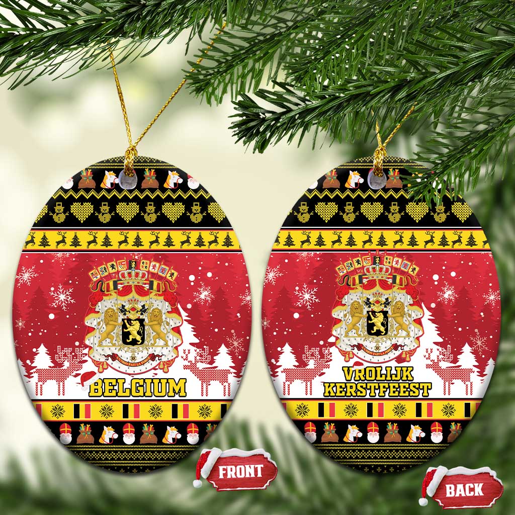 Belgium Christmas Ceramic Ornament Coat Of Arms Vrolijk Kerstfeest LT15