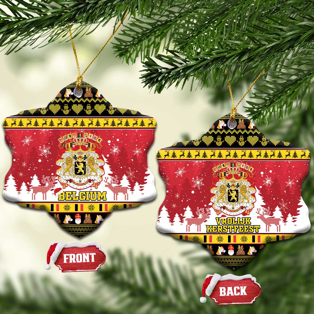 Belgium Christmas Ceramic Ornament Coat Of Arms Vrolijk Kerstfeest LT15