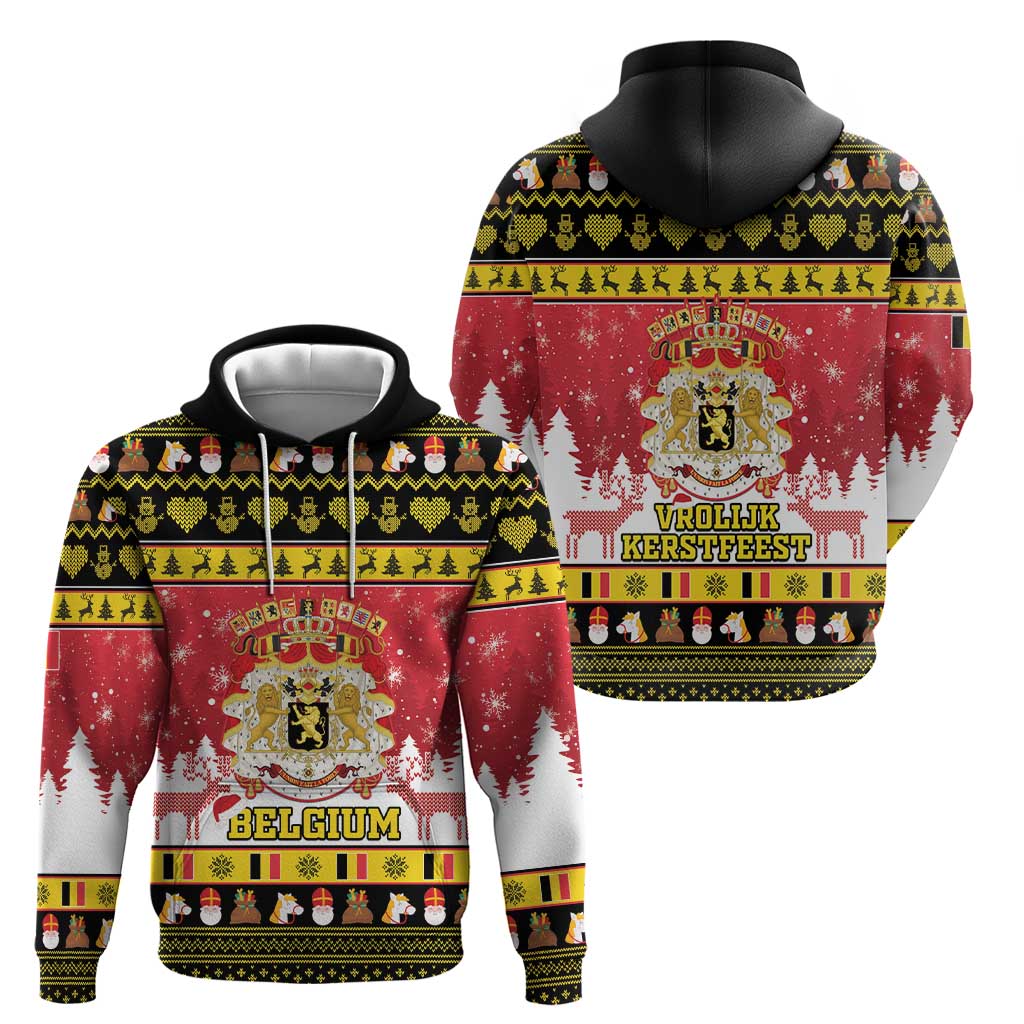 Belgium Christmas Hoodie Coat Of Arms Vrolijk Kerstfeest LT15