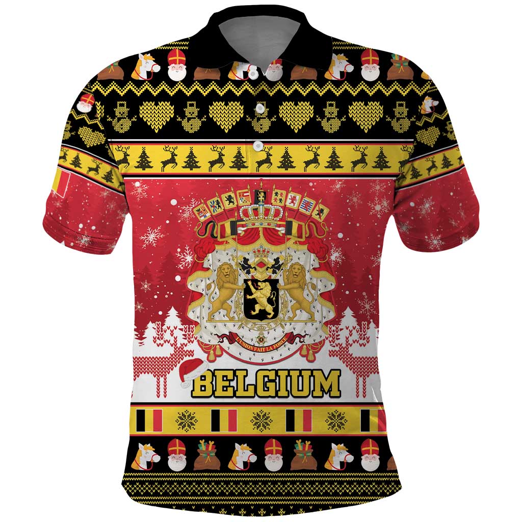 Belgium Christmas Polo Shirt Coat Of Arms Vrolijk Kerstfeest LT15