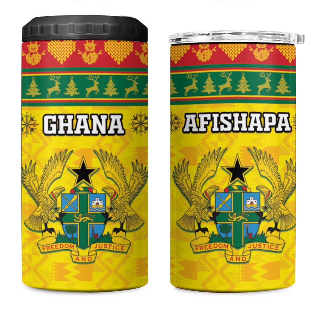 Afro Ghana Christmas 4 in 1 Can Cooler Tumbler Coat Of Arms - Kente Pattern LT15