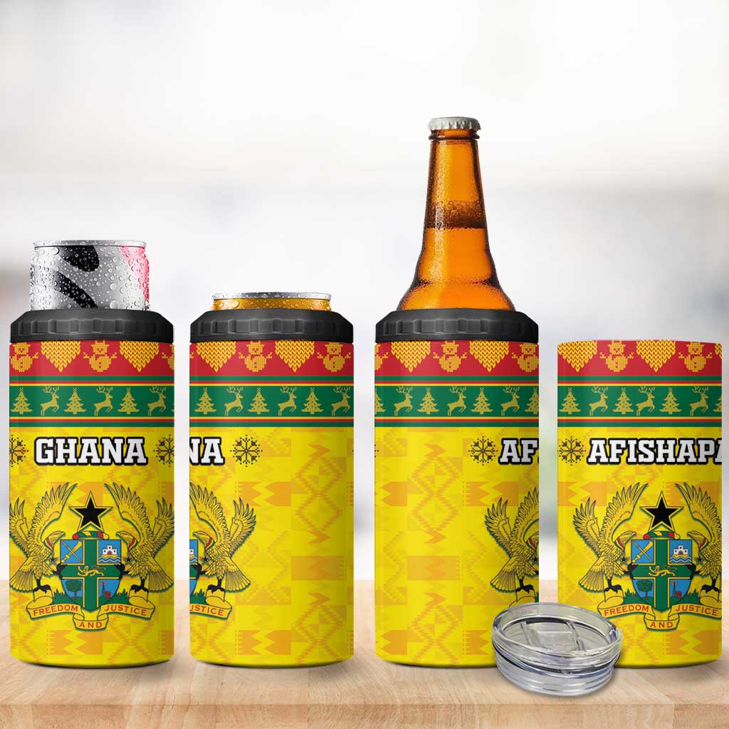 Afro Ghana Christmas 4 in 1 Can Cooler Tumbler Coat Of Arms - Kente Pattern LT15