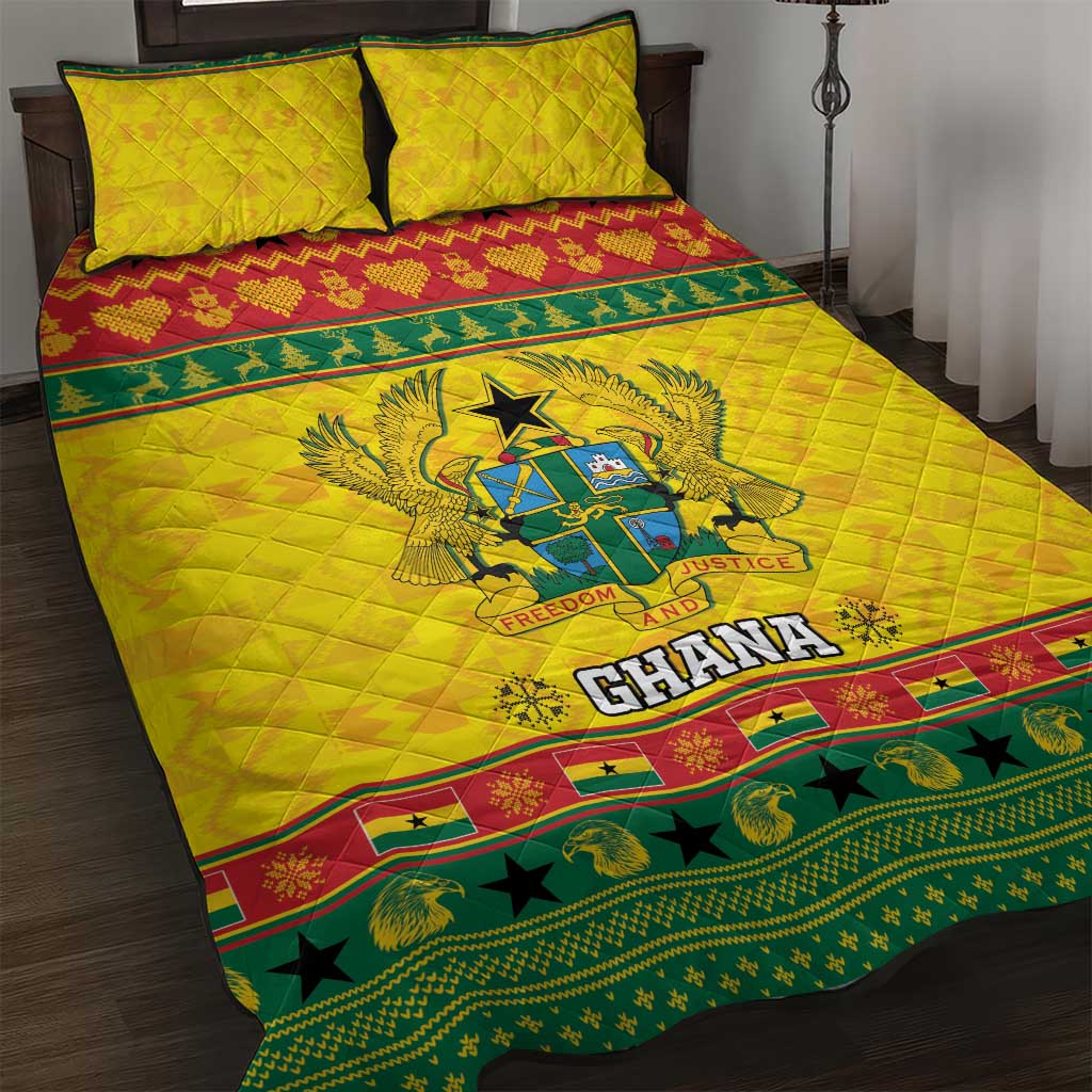 Afro Ghana Christmas Quilt Bed Set Coat Of Arms - Kente Pattern LT15