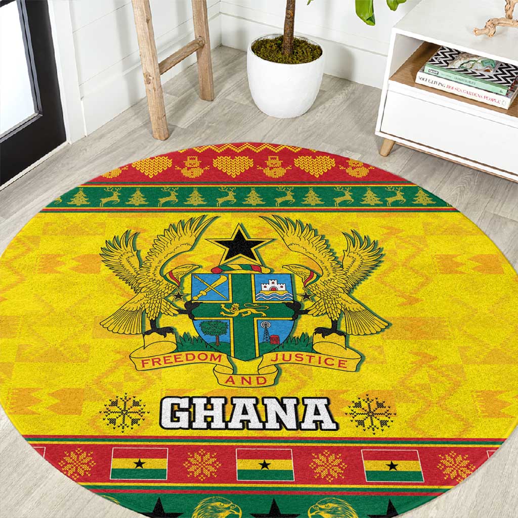 Afro Ghana Christmas Round Carpet Coat Of Arms - Kente Pattern LT15