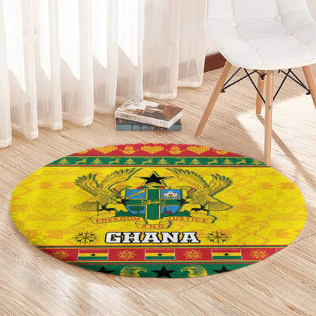 Afro Ghana Christmas Round Carpet Coat Of Arms - Kente Pattern LT15