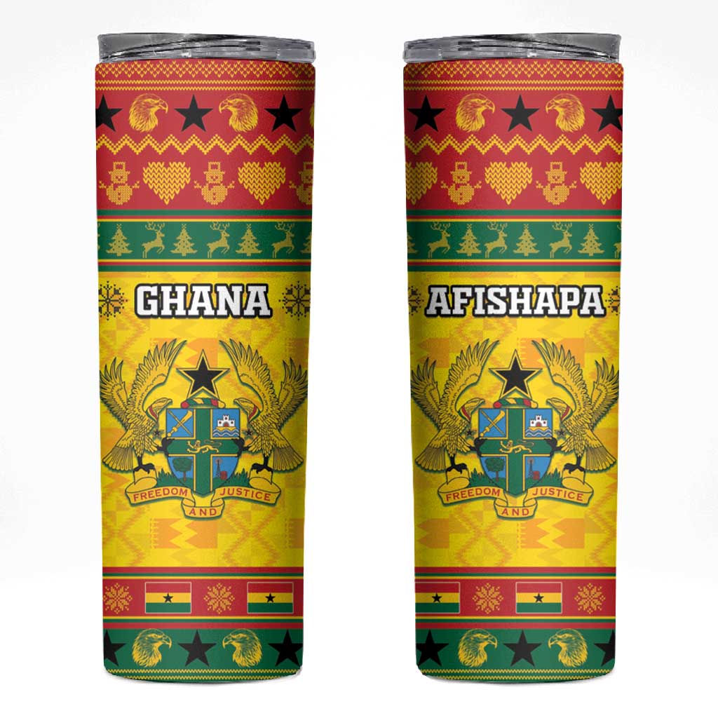 Afro Ghana Christmas Skinny Tumbler Coat Of Arms - Kente Pattern LT15