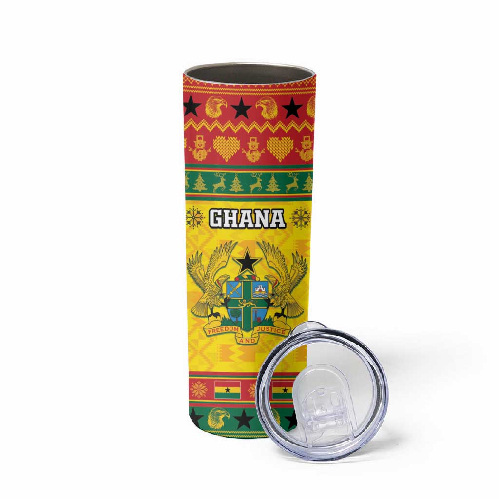 Afro Ghana Christmas Skinny Tumbler Coat Of Arms - Kente Pattern LT15