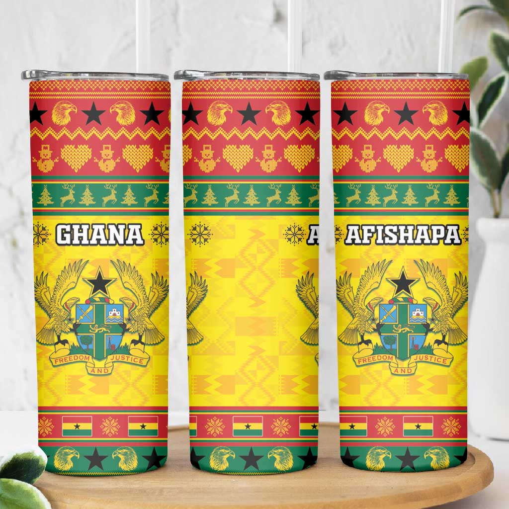 Afro Ghana Christmas Skinny Tumbler Coat Of Arms - Kente Pattern LT15