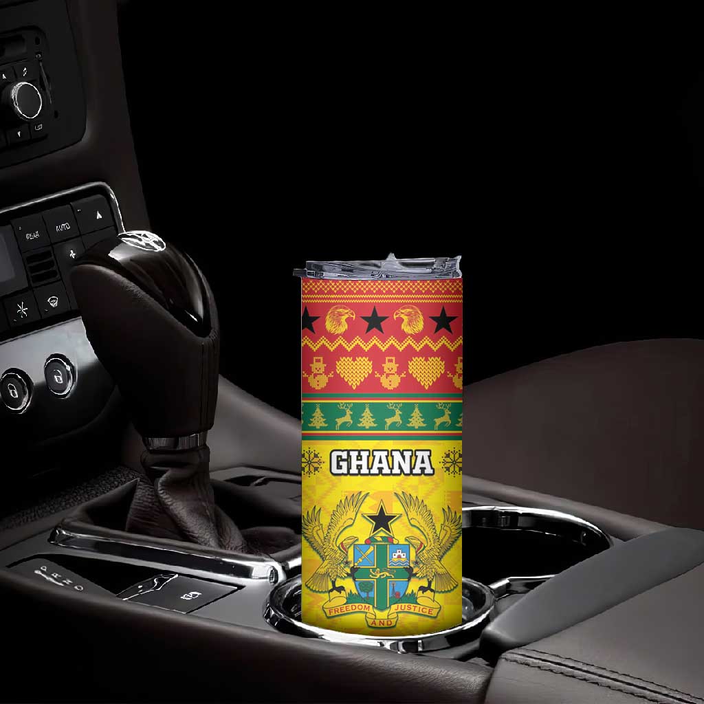 Afro Ghana Christmas Skinny Tumbler Coat Of Arms - Kente Pattern LT15