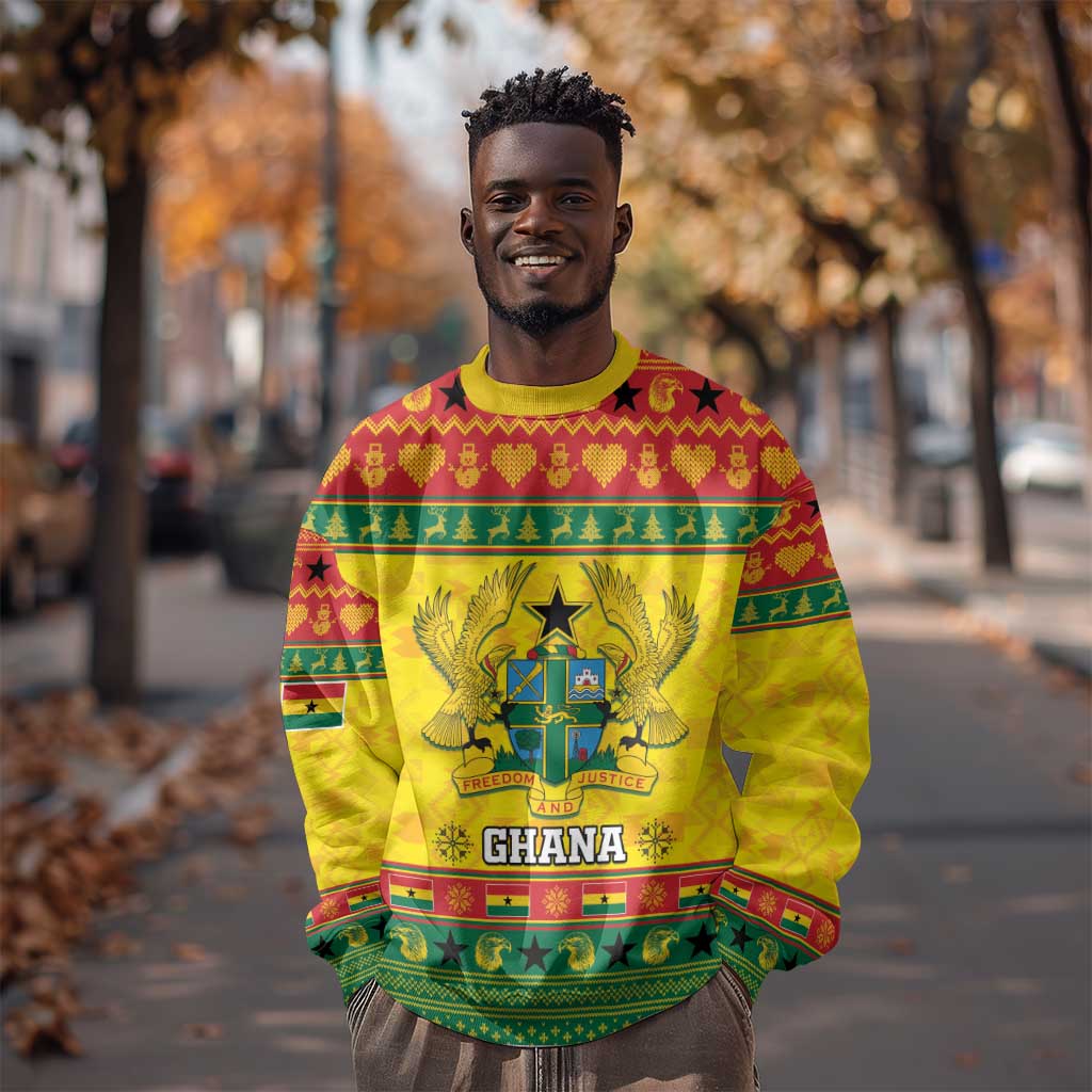 Afro Ghana Christmas Sweatshirt Coat Of Arms - Kente Pattern LT15
