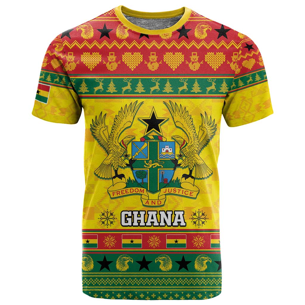 Afro Ghana Christmas T shirt Coat Of Arms - Kente Pattern LT15