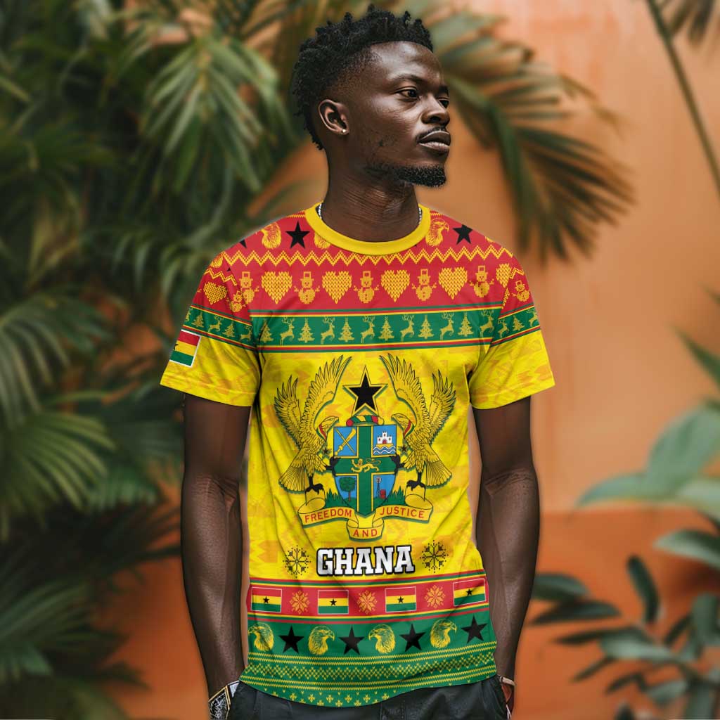 Afro Ghana Christmas T shirt Coat Of Arms - Kente Pattern LT15